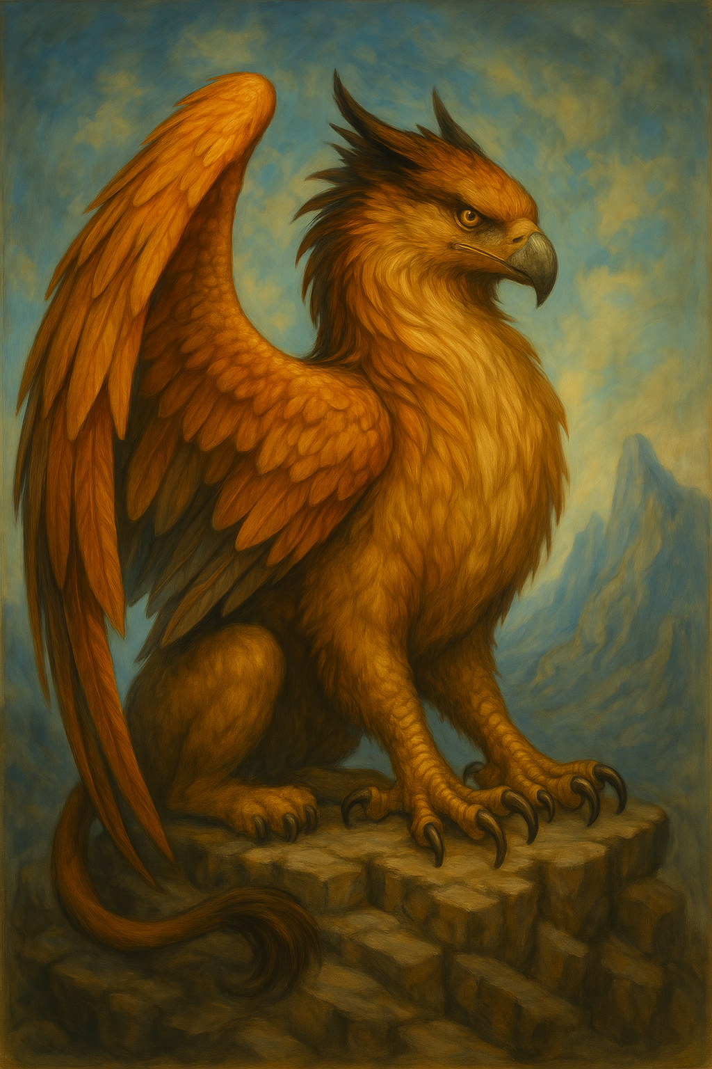 A fantasy griffin with just one set of wings and brighter colors