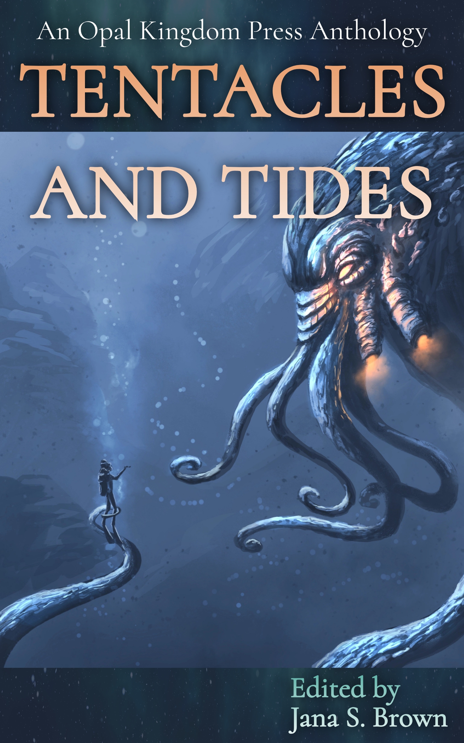 A picture of a scuba diver incountering a watery monster